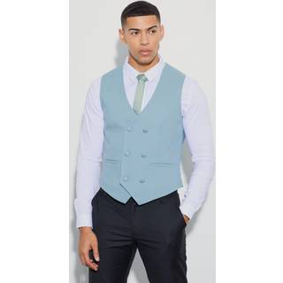 Mens Teal Textured Double Breasted Waistcoat