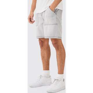 Mens Grey Relaxed Rigid Contrast Stitch Denim Short