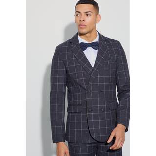 Mens Black Window Check Double Breasted Slim Fit Blazer