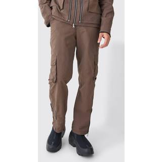 Mens Khaki Fixed Waist Washed Nylon Cargo Trousers