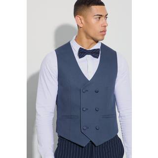 Mens Navy Textured Double Breasted Waistcoat