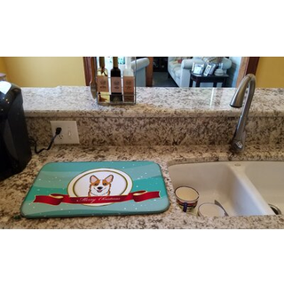 """" Caroline's Treasures Red Corgi Merry Christmas Dish Drying Mat 14 """" """" X 21 """" """" """"
