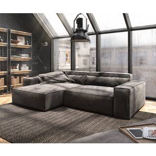 Ecksofa Sirpio XL 270x170 cm Mikrofaser Khakibraun Recamiere variabel mit Hocker