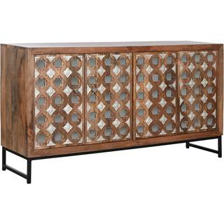 Skænk Home ESPRIT Brun Sort Sølvfarvet Natur Mangotræ Spejl 150 x 38 x 80 cm