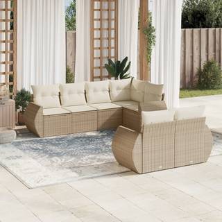sofasæt til haven 7 dele med hynder polyrattan beige