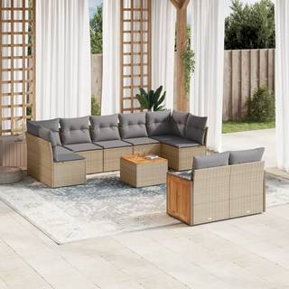sofasæt til haven 10 dele med hynder polyrattan beige