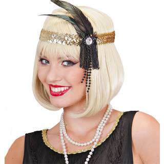 Flapper Stirnband Gold mit schwarzer Feder