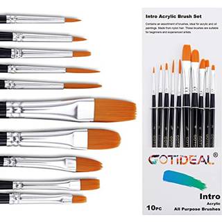 Gotideal PAINE Børste Sæt 10 stk Rundt spids spids Lille nylonhårbørster til akryl akvarelolie og gouache -krop ansigtsskunst detaljer og rockmal