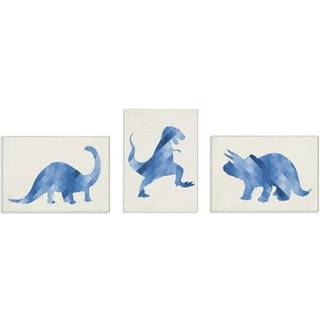 The Kids Room av Supell Blue Geometric Ombre Dinosaurs 3PC Wall Plack Art Set Stolt Made in USA