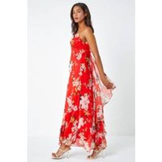 Roman Blomster Tryk Draperet hals Chiffon Kjole42