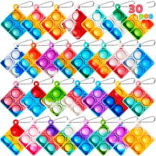 Joyin Square Pop Fidget Keychain Mini Fidget Toys Bulk 30 Pack Party Favours For Kids 4-8 8-12 Years Kids Goodie Bag Fylder