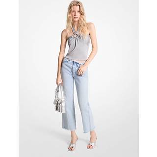 MK Metallic Stretch Knit Cutout Halter Tank - Silver - Michael Kors - XS