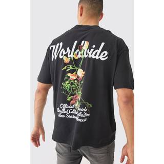 Mens Black Oversized Worldwide Floral T-shirt