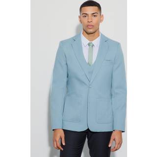 Mens Teal Textured Elbow Patch Slim Fit Blazer
