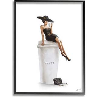 Stupell Industries Stilfuld mode Kvindelig Pose Coffee Designer Purse designet af Ziwei Li Wall Art 11 X 14 Black Framed