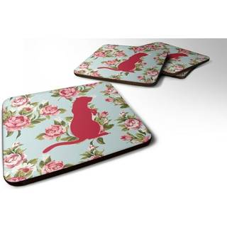 """" Caroline's Treasures BB1118-RS-BU-FC Meerkat Shabby Chic Blue Roses Foam Coasters (Sæt på 4) 3,5 """" ""H X 3,5"" """" ""W Multicolor"" ""