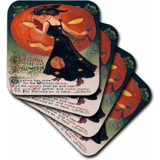 3DROSE CST_6039_1 Vintage Halloween Lady i svartmjuka underlägg set av 4