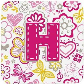 """" Caroline's Treasures CJ2005-HFC Letter H Blomster og sommerfugle lyserøde skumkyst (sæt af 4) 3.5 """" ""Multicolor"" ""