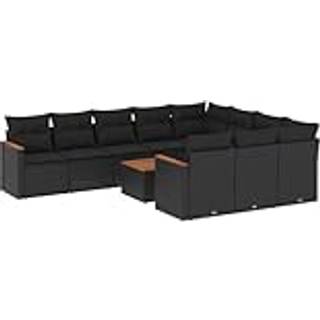 Sofasæt Til Haven 10 Dele Med Hynder Polyrattan Sort - Sort / Med bord