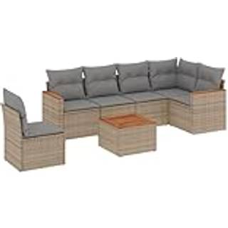 havesofasæt 7 dele med hynder polyrattan beige