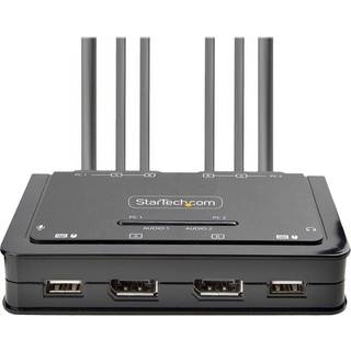 StarTech.com 2-Port Dual-Monitor DisplayPort Cable KVM Switch 4K 60Hz Compact KVM with 5ft/1.5m USB-A/DisplayPort/Audio Integrated Cables Bus Powered