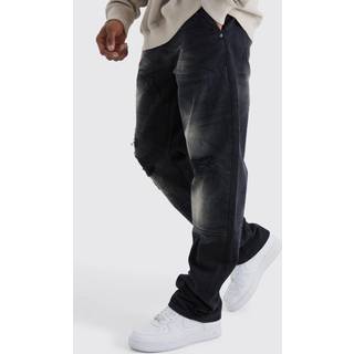Mens Washed Black Relaxed Rigid Dirty Wash Carpenter Jeans