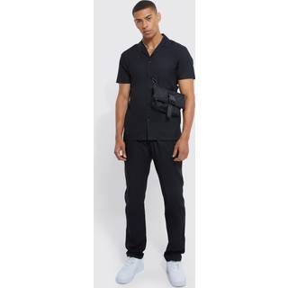 Mens Black Short Sleeve Stretch Shirt & Slim Trouser