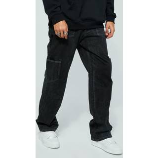 Mens Black Tall Relaxed Fit Washed Carpenter Cargo Trouser