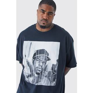 Mens Black Plus Size Ice Cube Chest Print License T-shirt