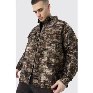 Mens Stone Tall Textured Camo Patch Pocket Overshirt