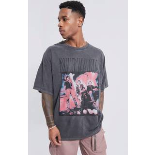 Mens Charcoal Regular Fit Washed Nirvana Overdye License T-shirt