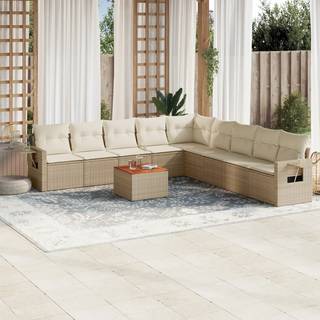 Havesofasæt 10 Dele Med Hynder Polyrattan Beige - Beige
