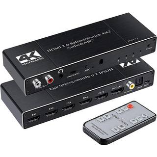 NÖRDIC HDMI Switch 4 på 2 med lyd emhætte og ARC, i 4Kx2K 60Hz, HDCP 2.2, 5.1 surround, Metal