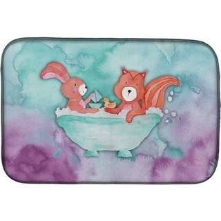 """" Caroline's Treasures Rabbit and Squirrel Bathing Watercolor Dish Drying Mat 14 """" """" X 21 """" """" Multicolor """"