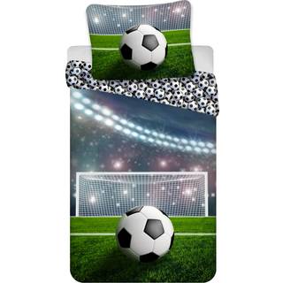 Junior sengetøj 100x140 cm - Vendbart fodbold sengesæt med straffespark - 100% blødt bomulds sengelinned