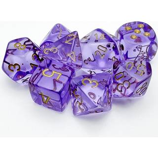 Lavendel gennemsigtig terning med guldnumre 7 terninger sæt 16 mm (5/8in) Chessex