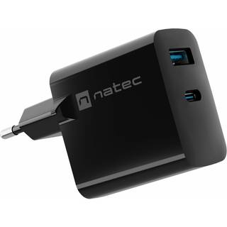 Natec Ribera GaN USB-A &amp; USB-C Oplader - 65W - Sort