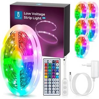 WB Smart LED RGB Strip Lys, 10m med 28-Knaps Kontrol & 3-Taste Styreboks, 24W - Kulør : RGB