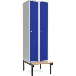 Garderobeskab med cylinderlås og siddebænk 2x300mm blå