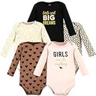 Hudson baby unisex baby bomuld langærmet bodysuits cinnamon hjerter 5 pakke 0-3 måneder