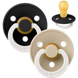 BIBS Rund Colour Sut - 2-Pak - Str. 3 - Naturgummi - GLOW - Black/Vanilla