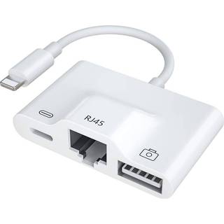 NÖRDIC Lightning adapter 1 til 3 USB3,1 porte 1x 1x RJ45 10 / 100Mbps 1x Lightning til opladning