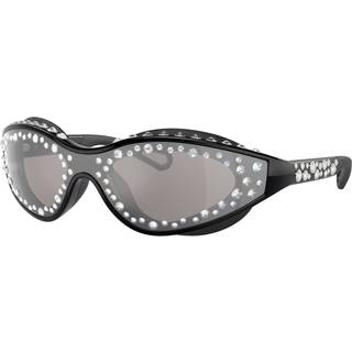 Sonnenbrille mit Band, Schwimmbrillenform, Schwarz