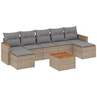 Sofasæt Til Haven 7 Dele Med Hynder Polyrattan - Blandet beige / Med bord