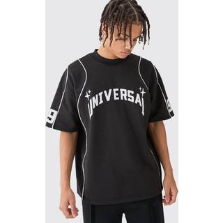 Mens Black Oversized Extended Neck Universal Graphic T-shirt