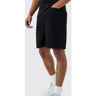 Mens True Black Relaxed Rigid Denim Shorts In Black