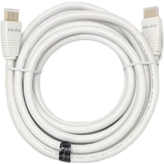 NÖRDIC CERTIFIED CABLES 5m Ultra High Speed HDMI2.1 8K 60Hz 4K 120Hz 144Hz 48Gbps Dynamic HDR eARC Game Mode VRR Dolby ATMOS guldbelagt PVC hvid