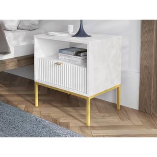 Natbord med 1 skuffe og 1 niche - Hvid og guld - LIOUBA II af Pascal Morabito