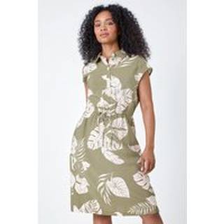Roman Roman Green Tropical Print Shirt Dress