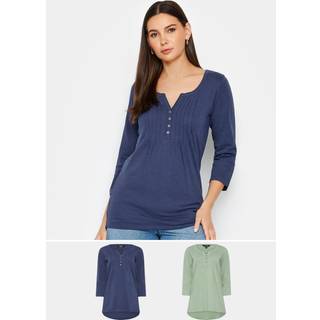 Lts 2 Pack Tall Sage Green & Navy Blue Cotton Henley Tops 18 Lts | Tall Women's T-Shirts